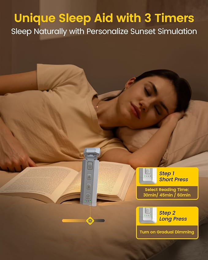 Glocusent Extendable Book Light, Full-Page USB Rechargeable Reading Light | Eye-Caring Extendable Book Light, 3 Colors & 5 Brightness Levels, Auto-Off Timer, Bed Reading, Ideal Book Lovers Gifts