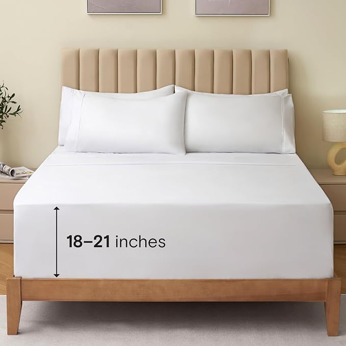 LuxClub 4 PC King Size Sheet Set Bed Sheets Deep Pockets 18" Wrinkle Free Cooling Bed Sheets Machine Washable Hotel Bedding Silky Soft - White King | LuxClub Silky Fitted Sheet & Pillowcase Sets, Breathable Comfortable Hotel Luxury Bedding Wrinkle Free...