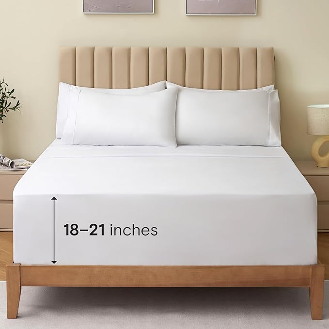 LuxClub 5 PC Split King Sheet Set Bed Sheets Deep Pockets 18" Wrinkle Free Cooling Sheets Machine Washable Hotel Bedding Silky Soft - White Split King | LuxClub Silky Fitted Sheet & Pillowcase Sets, Breathable Comfortable Hotel Luxury Bedding Wrinkle F...