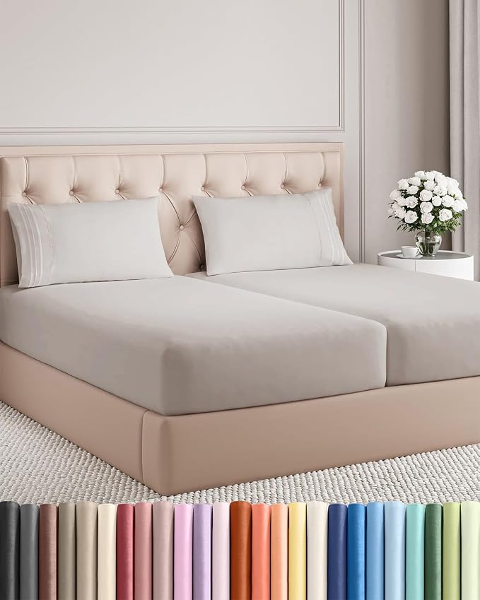 Split King Size 5 Piece Sheet Set - Comfy Breathable & Cooling - Light Grey | Hotel Luxury Bed Sheets for Women & Men, Deep Pockets, Easy-Fit, Comfy, Soft and Wrinkle Free Sheets, Oeko-Tex Bed Sheet Set