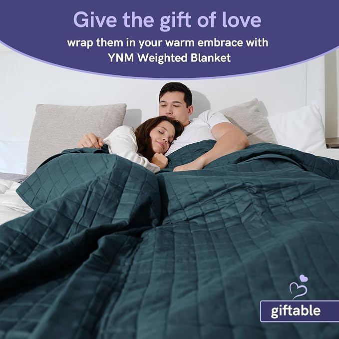 YnM Exclusive 20 lbs Weighted Blanket, Extra Heavy Organic Long Stapled Cotton Bed Blanket for Two Persons, Ideal for Queen or King Bed (88x104 Inches, 20 Pounds, Peacock/Grey Reversible)