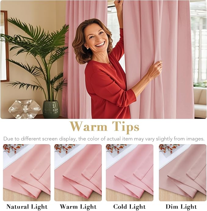 H.VERSAILTEX Blackout Curtains Thermal Insulated Window Treatment Panels Room Darkening Blackout Drapes for Living Room Back Tab/Rod Pocket Bedroom Draperies (2 Panels, Baby Pink, 52 x 84 Inch)