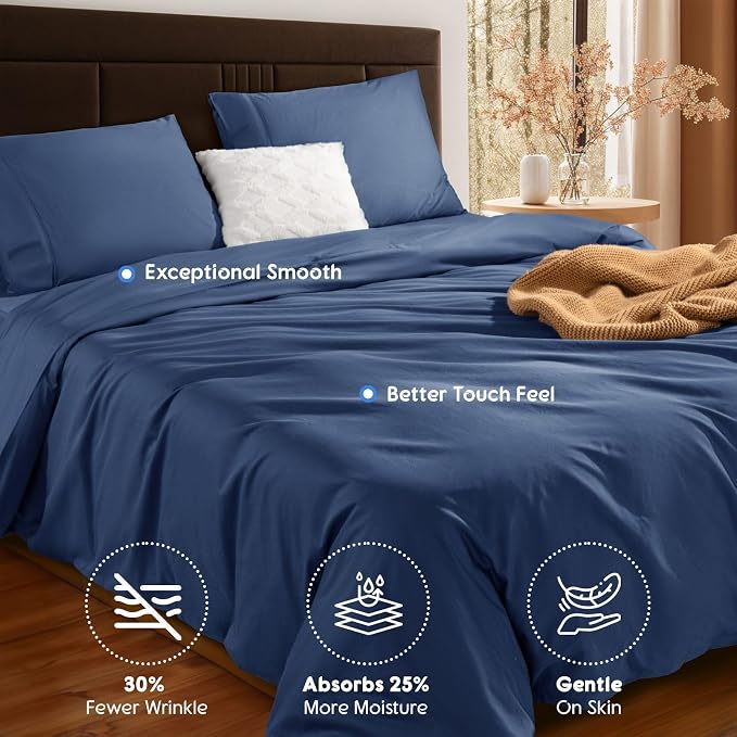 SONORO KATE 1000 Series 100% Egyptian Cotton Queen Duvet Cover Set,3PC | Long Staple Cotton,Sateen Weave,Soft,Breathable,Luxury Hotel Bedding,All-Season,Hidden Zipper Closure,Navy Blue