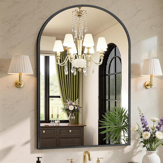 Sweetcrispy 30x40 Bathroom Mirrors for Wall, Arched Mirror for Over Sink | Metal Framed HD Shatter-Proof Glass, Decor Wall Mirror for Entryway, Living Room, Bedroom, Black