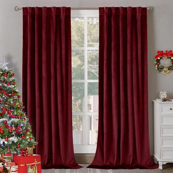 BGment Velvet Living Room Curtains 84 Inches Long, 2 Panels, Burgundy Red | Black Out, Super Soft, Energy Saving, Thermal Insulated, Noise Reduce, Panels for Bedroom, Back Tab Rod Pocket, 42 x 84 Inch