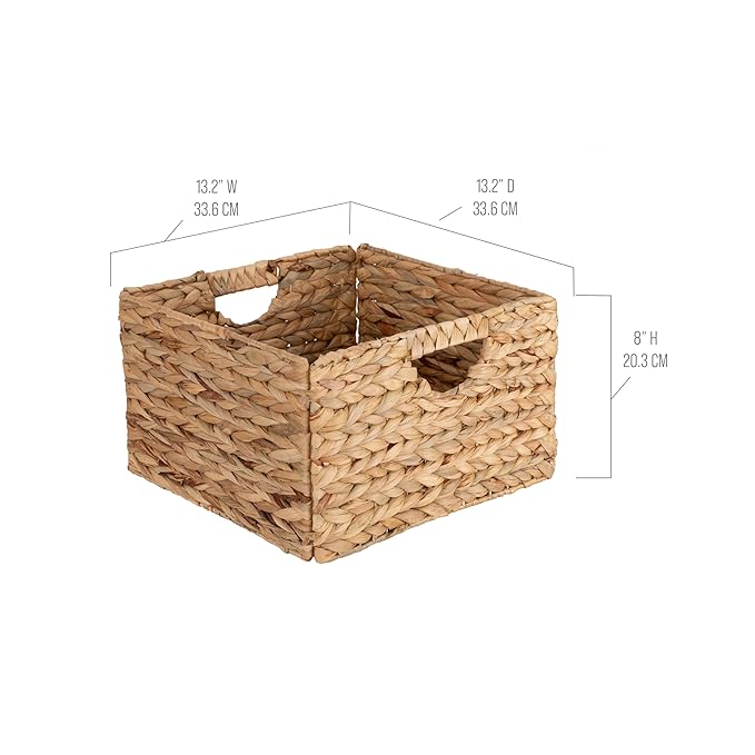 Seville Classics Premium Natural Handwoven Portable Laundry Bin Basket with Carrying Handles, Household Storage for Clothes, Linens, Sheets, Toys, Natural Water Hyacinth, Rectangular (2-Pack)