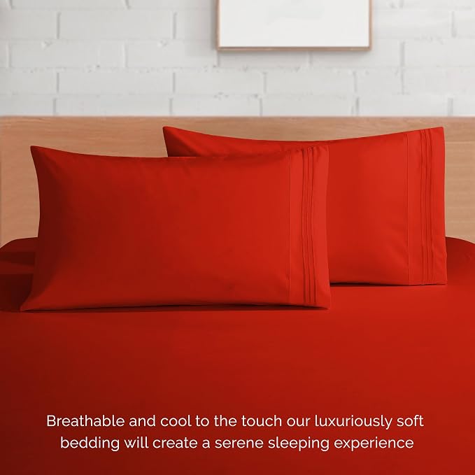 Elegant Comfort Luxury Soft 1500 Premier Egyptian 4-Piece Premium Hotel Quality Wrinkle Resistant Coziest Bedding Set, All Around Elastic Fitted Sheet, Deep Pocket up to 16inch, Queen, Red
