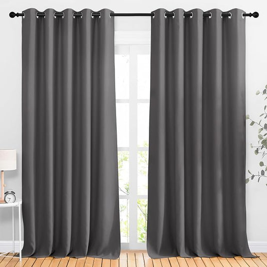 NICETOWN Blackout Curtains for Living Room, 2 Panels, 66 x 92-inch, Gray | 3 Pass Microfiber Noise Reducing Thermal Insulated Solid Ring Top Blackout Window Drapes