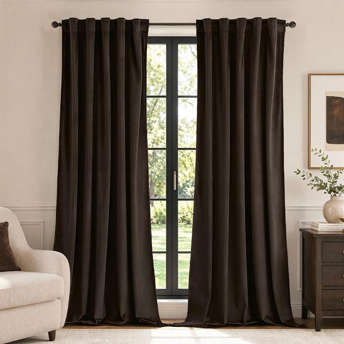 MIULEE Velvet Curtains 52x96 inches Chocolate Brown Blackout Curtains | Luxury, Bedroom Living Room, Thermal Insulated, Super Soft Window Drapes, Rod Pocket & Back Tab, 2 Panels