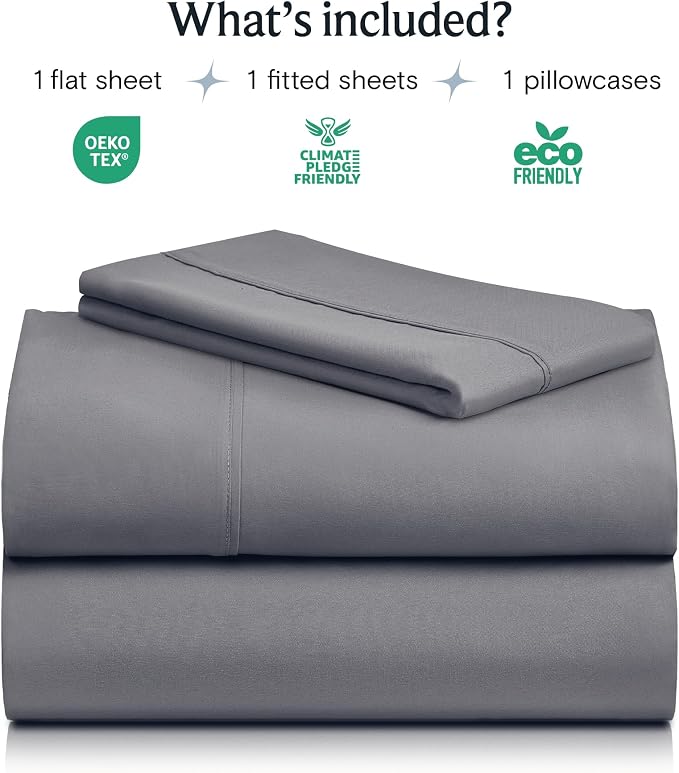 LuxClub Twin Size Sheets Set, Cooling & Soft Deep Pocket Bed Sheets, 3PC | LuxClub Silky Fitted Sheet & Pillowcase Sets, Breathable Hotel Luxury Bedding for Mattress Wrinkle Free, Light Grey