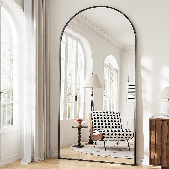 Mirror Full Length, 78"x35" Oversized Arched Floor Full Length Mirror with Stand, Room Decor Big Full Body Floor Mirror with HD Tempered Glass Aluminum Frame for Bedroom Living Room, Black