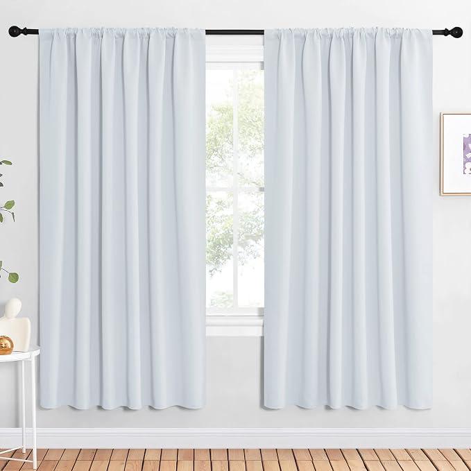 NICETOWN Bedroom Window Curtain Panels - Window Treatment Thermal Insulated Rod Pocket Room Darkening Curtains/Drapes for Patio Door (Greyish White, 2 Panels, 62 in x 72 in (W x L))