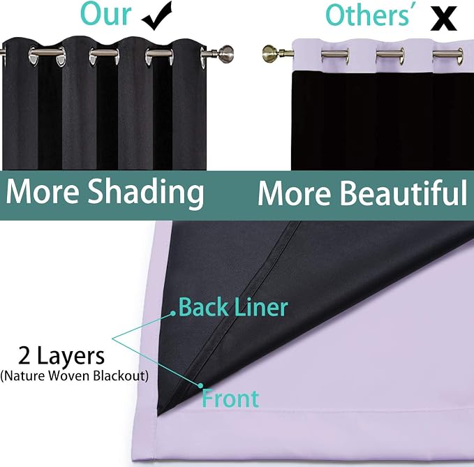 Yakamok 100% Blackout Lined Panels, Room Darkening Thermal Insulated Blackout Curtains for Bedroom, Heat Blocking Drapes for Living Room(62Wx84L, Lilac, 2 Panels)