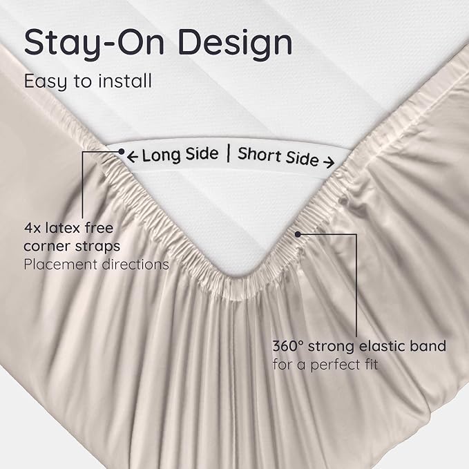 Bambaw 100% Viscose Derived from Bamboo Twin XL Fitted Sheet – Twin XL Fitted Sheet with Corner Straps, Breathable & Cooling, Smooth Touch, Deep Pocket Design, Secure Hold for Restful Sleep (Sand)