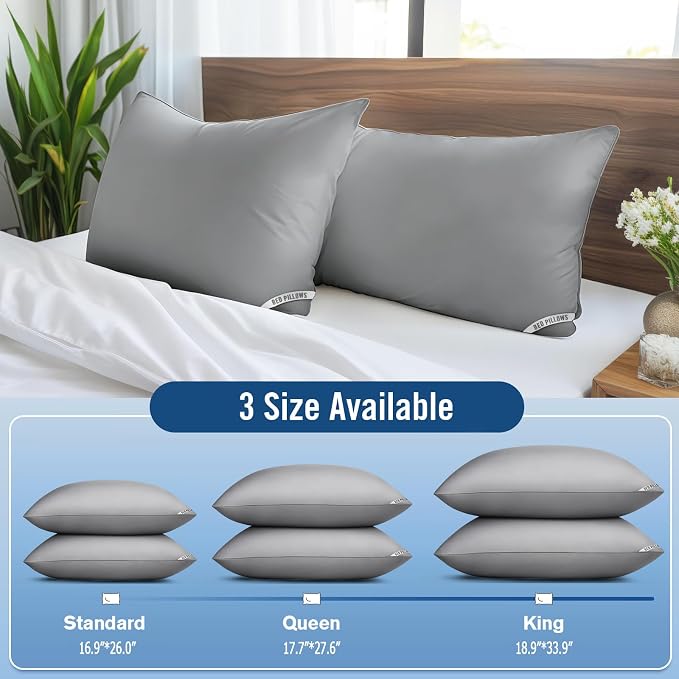 Piwaal Standard Size Pillows 4 Pack Gray, Soft Firm Support for Sleepers | Set of 4 gray standard pillows with down-alternative fill. Soft yet supportive for back, stomach, or side sleepers.