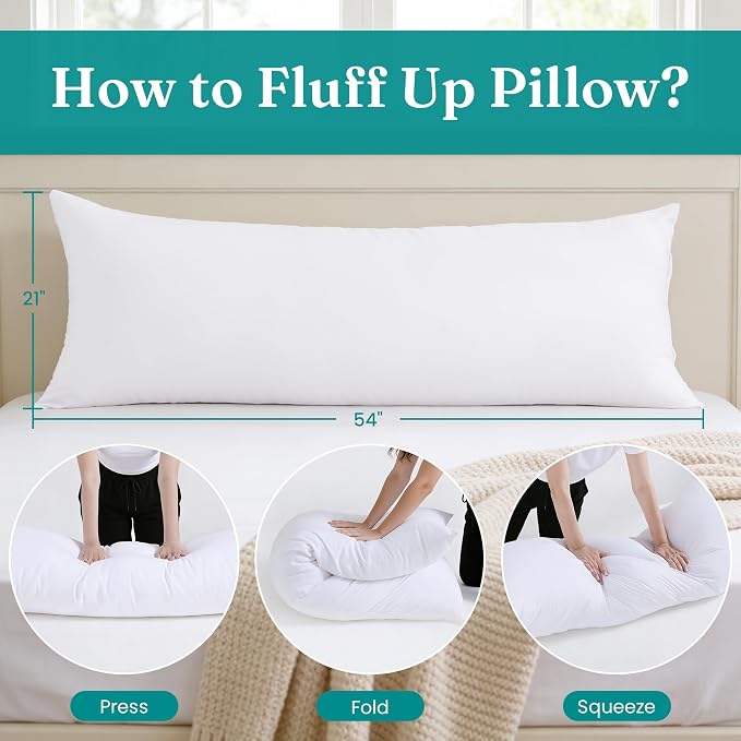 Oubonun Full Body Pillow for Side Sleeper, Adjustable White Long Bed Pillow | Generous Fill Firm Plush Support - Large Loft Insert for Pregnancy Contour, Breathable Sweat-Absorbing Skin-Friendly Cushion