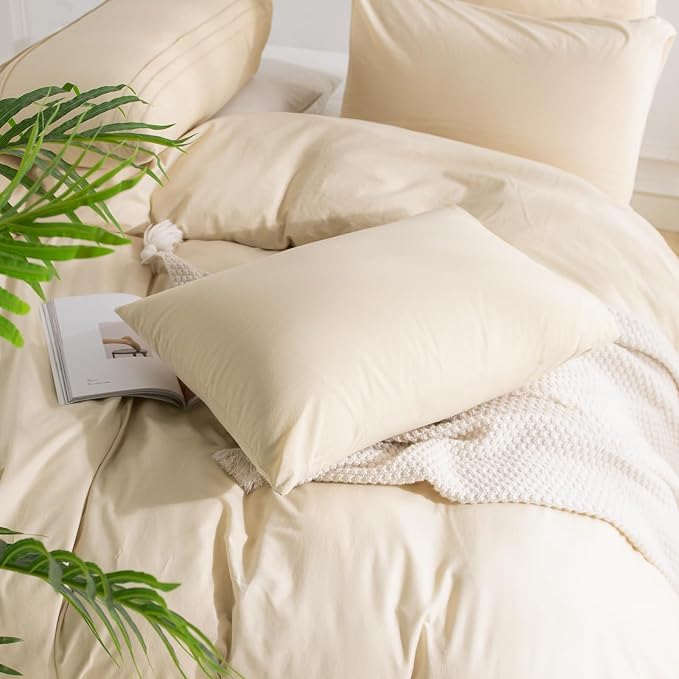 NEXHOME PRO Full Duvet Cover Set – 100% Certified Organic Cotton with Washed Feel & Linen-Like Texture, Comfortable & Breathable, Home Bedding Set 80"*90" (No Comforter)
