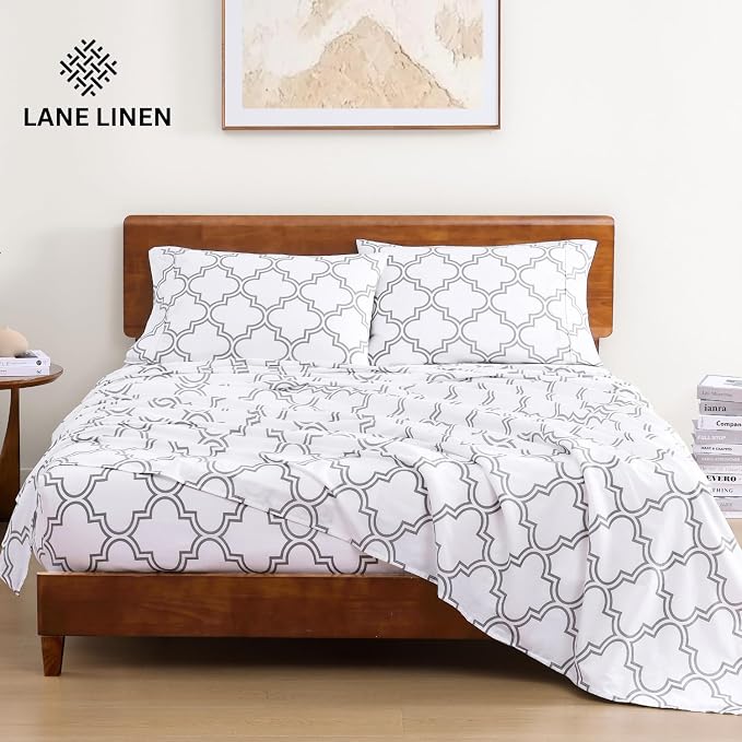 LANE LINEN Twin Sheet Set 100% Organic Cotton Soft 3pc Percale - Trellis | Organic Cotton Percale Twin Sheet Set - For Hot Sleepers, All-Season Comfort, For Dorm & Guest Rooms, Crisp Hotel-Style Feel