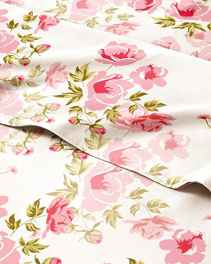 Queen 4 Piece Boho Botanical Floral Sheet Set - Soft & Cooling - Bloom | 1 Flat, 1 Fitted & 2 Pillowcases w/ Deep Pockets, Boho Botanical Floral Bedding, Breathable & Cooling, Wrinkle & Fade Free
