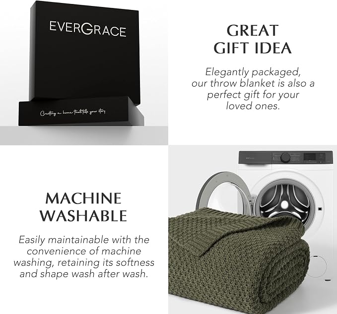 EVERGRACEHOME Chunky Chenille Knit Throw Blanket, 108x92, Olive Green | Sculpted Moss Stitch, Chic Modern Farmhouse, All-Season Warmth, OEKO-TEX® Certified, Oversized King for Couch, Bed, Sofa