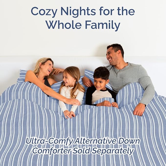 Flex Top Split Head King 4 Piece Sheet Set - Soft & Cooling - Blue Stripes | Cooling Bed Sheets Set, Hotel Luxury Bedding for Women & Men with Deep Pockets, Wrinkle Free & Fade Resistant, Oeko-Tex