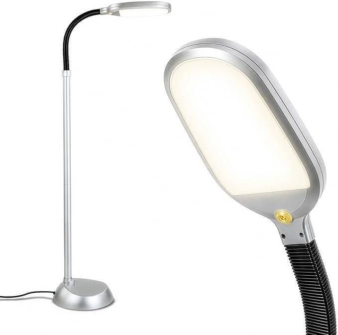 Brightech Litespan Titanium Silver LED Floor Reading Lamp, Energy Efficient, Adjustable Standing, 850-950 Lumens, 12W, 3-Year Warranty
