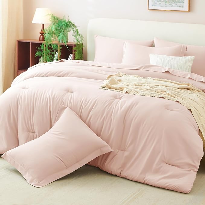 Twin XL Comforter Blush Pink, 5 Pieces Bed in a Bag | College Dorm Essentials, OEKO-TEX Certified, 240GSM Down Alternative Comforter, Flat & Fitted Sheets, Pillowcase & Sham
