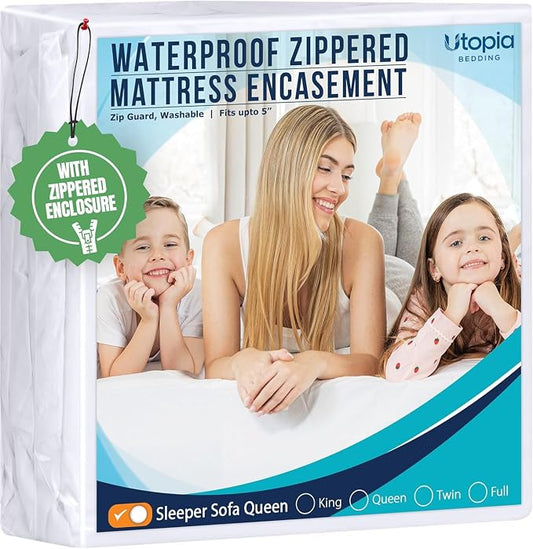 Utopia Bedding Mattress Protector Zippered Sleeper Sofa Queen Size, 100% Waterproof Bed Bug and Dust Mite Proof Mattress Encasement, Absorbent 6 Sided Mattress Cover