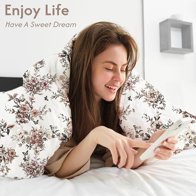 LONAVA King Floral 3 Pcs Duvet Cover Set, Breathable Soft Microfiber Light Grey Lining Comforter Cover with Zipper Closure, and 2 Anti-Pilling, Fade Resistant Pillowcases, Withered Flowers