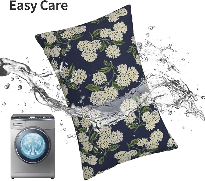Navy Blue Spring Pillow Covers 12x20 Inch 2 Pcs Green Yellow Hydrangea Flower Decor Throw Pillows Vintage Floral Seasonal Summer Outdoor Decoration Pillowcase Linen Cushion Cover for Couch Sofa