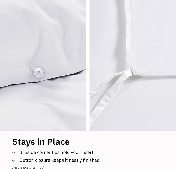 California Design Den Luxury Queen Duvet Cover Set, White | Soft 400 Thread Count 100% Cotton Sateen Backed by GH Seal, Duvet Cover & Pillow Sham 3 Pc Set, Button Closure & Corner Ties