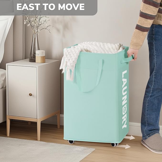 Goodpick 2-Pack Rolling Laundry Basket with Removable Wash Bag, 75L | Large Laundry Basket with Wheels and Handle for Dirty Clothes, Fodable Hamper for College Dorm,Blue