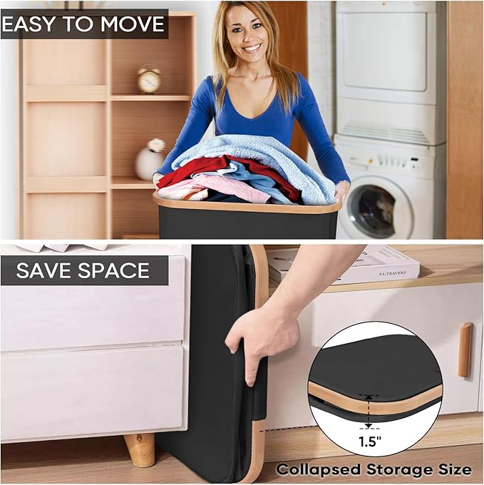 BALEINE 70L Laundry Hamper with Lid, Large Laundry Basket Bin | Large Capacity, Easy-Access Lid, Shape-Retaining Structure, Pull Handles, Ideal for Bedroom, Dorm, Laundry Room
