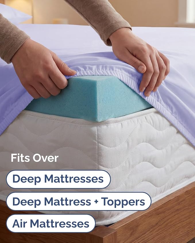 Extra Deep Twin XL Sheet Set - 4 Piece College Dorm Room - Lavender | College Dorm Room Essentials, Easy & Secure Fit, Ultra-Soft, Wrinkle & Fade Free, Comfy Sheets Set with Extra Deep Pockets