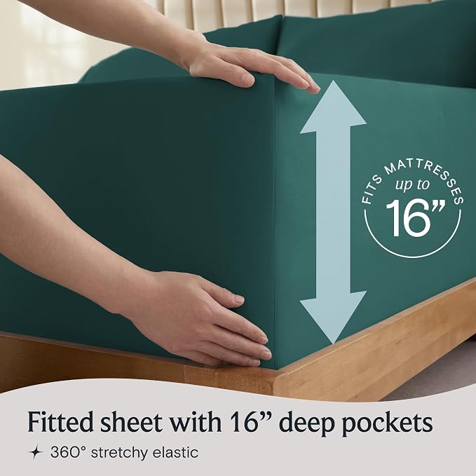 LuxClub 5 PC Split King Sheet Set, Deep Pockets Wrinkle Free Cooling Bed Sheets Hotel Bedding for Women, Men, Includes 2 Fitted Sheet, 1 Flat Sheet and 2 PillowcasesSoft Emerald | LuxClub Silky Fitted Sheet & Pillowcase Sets, Breathable Hotel Luxury Be...