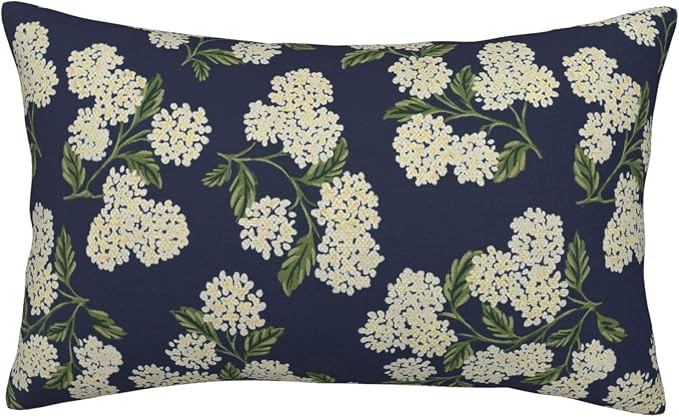 Navy Blue Spring Pillow Covers 12x20 Inch 2 Pcs Green Yellow Hydrangea Flower Decor Throw Pillows Vintage Floral Seasonal Summer Outdoor Decoration Pillowcase Linen Cushion Cover for Couch Sofa