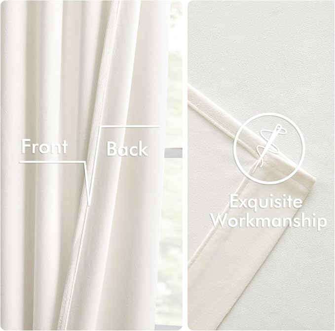 MIULEE Velvet Curtains 50W x 100L 2 Panels Ivory Blackout Curtains | Luxury velvet fabric, pinch pleat design, back tab hooks, thermal insulated, blackout light blocking, for living room bedroom