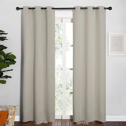 NICETOWN Blackout Curtains, Set of 2, 34 x 84-inch, Natural | Thermal Insulated Curtains & Drapes with Grommet Top for Living Room Privacy Window Treatment Draperies for Bedroom