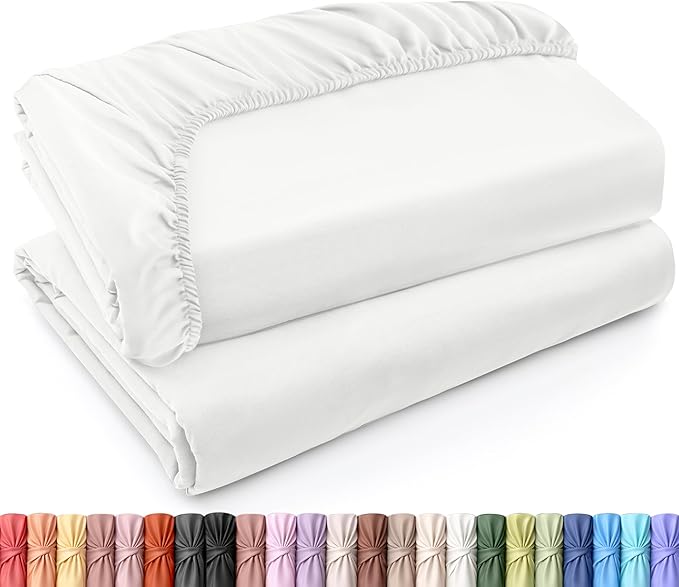 Pack of 2 Twin XL Fitted Sheet, Fits Up to 16 Inch Deep Pocket, White | Hotel Comfort, Cooling & Breathable Cotton like Polyester, Easy Fit, Wrinkle & Fade Resistant, Snug Fit, Easy Care, Oeko-Tex
