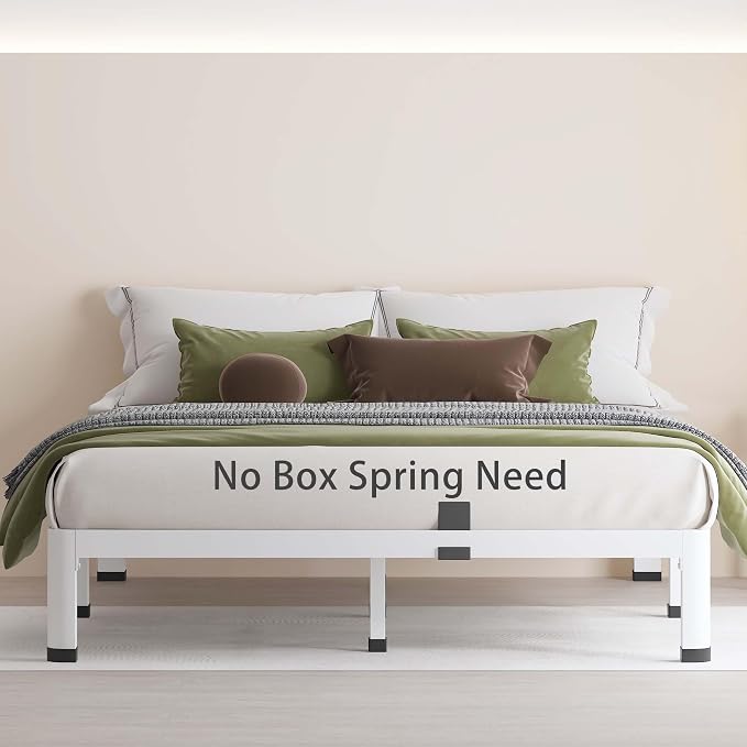 MAF 7 Inch Full Size Metal Platform Bed Frame White with Round Corner Legs | Mattress Slide Stopper, 3000 LBS Heavy Duty Steel Slats Support, Noise Free, No Box Spring Needed, Easy Assembly, Anti-Slip