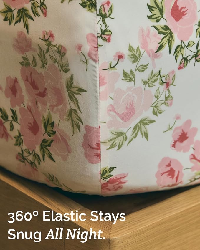 Twin XL 3 Piece Boho Botanical Floral Sheet Set - Soft & Cooling - Bloom | 1 Flat, 1 Fitted & 1 Pillowcase w/ Deep Pockets, Boho Botanical Floral Bedding, Breathable & Cooling, Wrinkle & Fade Free