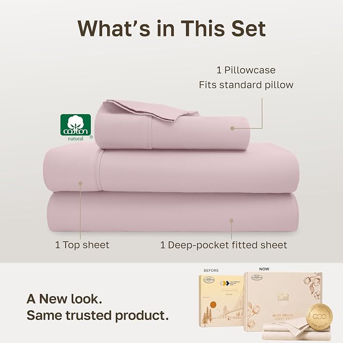California Design Den Soft 100% Cotton Sateen Twin Size Sheets, 3 Pcs Set | 400 Thread Count Backed by Good Housekeeping Seal, All-Around Elastic, Durable, Easy Care, OEKO-TEX certified - Pink