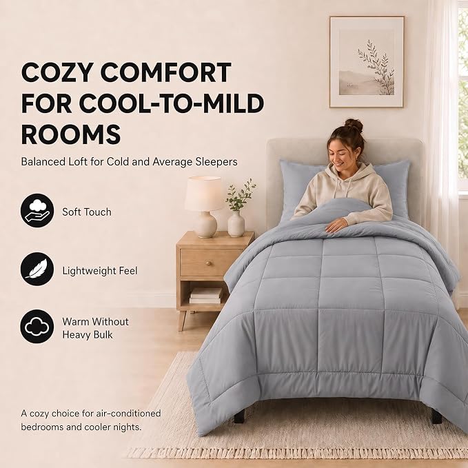 Twin XL Comforter Set Grey - 5 Pieces Twin XL Bed in a Bag | College Dorm Essentials, OEKO-TEX Certified, All Season, Down-Alternative Comforter + Flat & Fitted Sheets + 2 Pillowcases