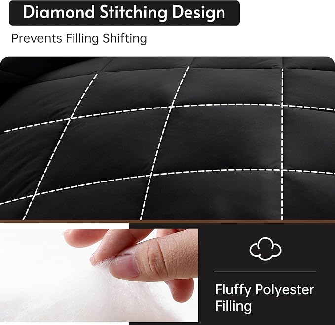 5 Pieces Twin Comforter Set, Reversible Bed in a Bag Twin Size, All Season Bedding Set with Comforter, Flat Sheet, Fitted Sheet, Pillowcases & Shams, Black & White