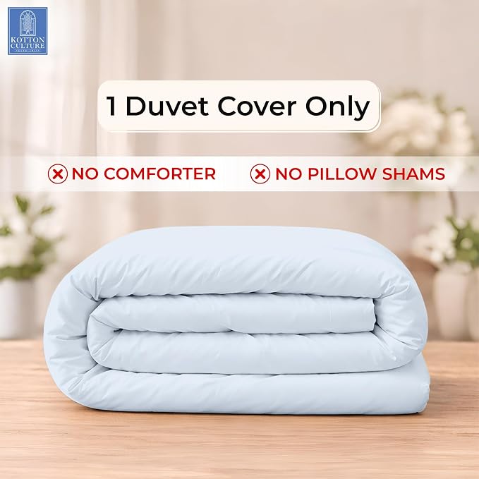 1 Pc 120" x 98" Duvet Cover Oversized King 100% Egyptian Cotton - 600 Thread Count Comforter Cover, Zipper Closure & Corner Ties - Fits Large King Inserts - Sky Blue