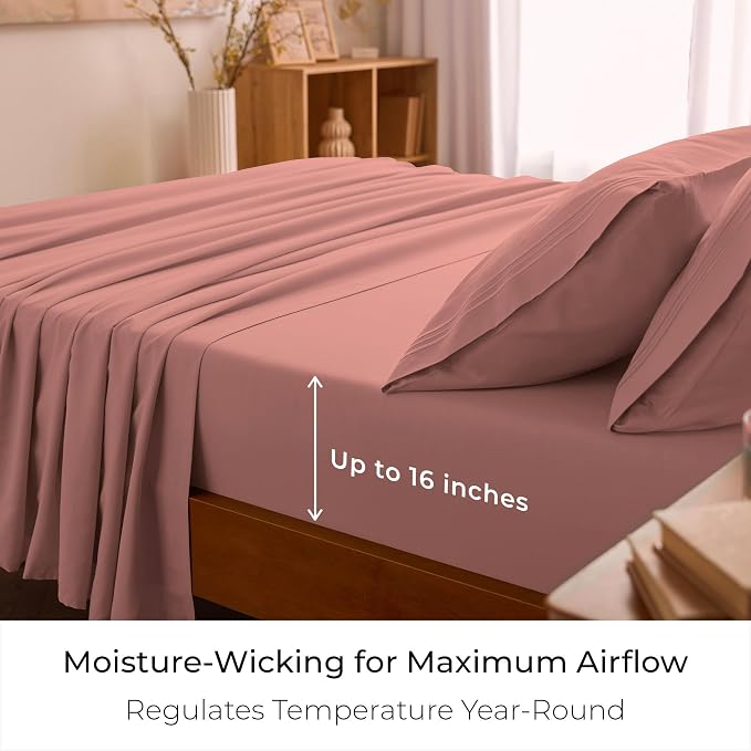 Mellanni Iconic 4-Piece, Ultra Soft Sheet Set (Queen, Coral) | 10M+ Sleepers. Lab-tested: Sleeps Cool, Stays Bright, Strong, Smooth. Good Housekeeping Best Bedding, 7 yrs running.