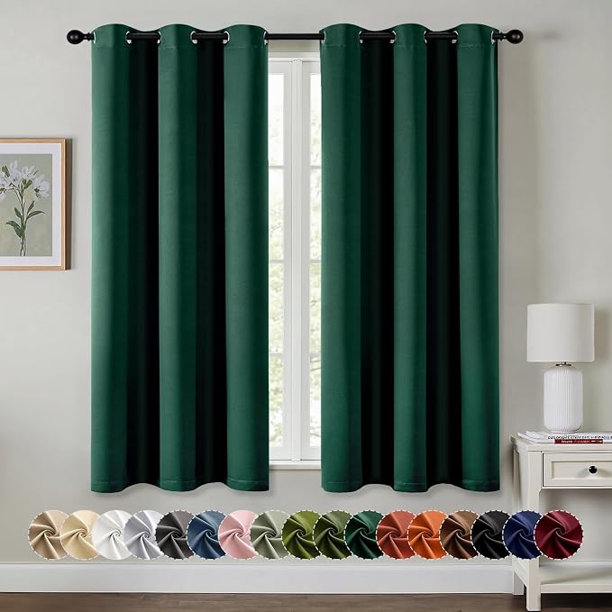 MIULEE Blackout Curtains for Bedroom 2 Panel 40 x 54 Inch Long Hunter Green | Thermal Insulated, Living Room Darkening Grommet Drapes, Noise Reducing, Light Blocking Window Treatments