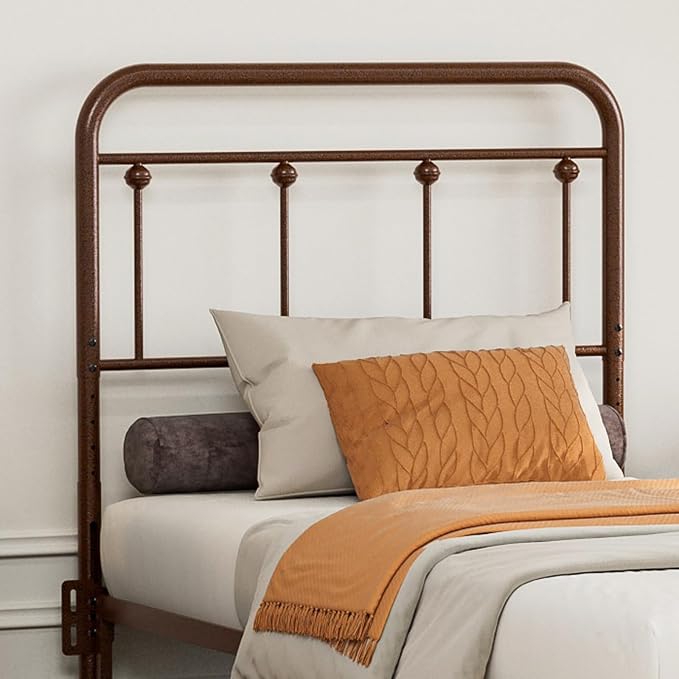 Victorian Metal Twin/Twin XL Headboard, Adjustable Height, Brown | Sturdy Steel Twin Size Head Board Only, Bed Frame Brackets Adapter, Farmhouse Vintage Style, Easy Assembly