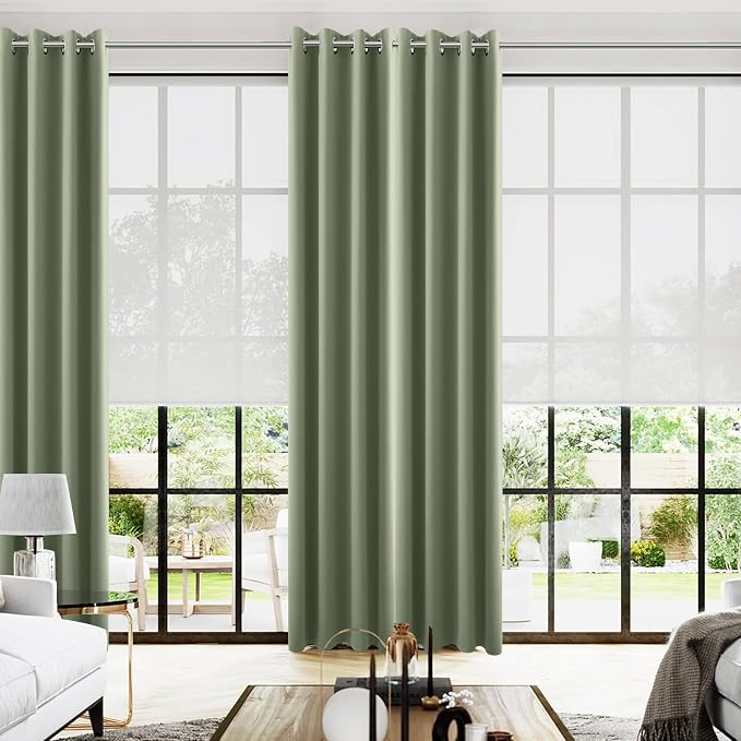 KOUFALL Dark Sage Green Curtains 108 Inches Long,Boho Room Darkening Thermal Blackout Drapes for Bedroom,2 Panel Set
