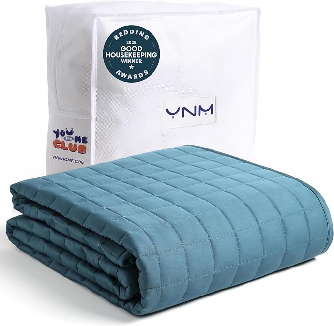 YnM Exclusive Weighted Blanket, Organic Long Stapled Cotton Material with Premium Glass Beads (Peacock/Grey Reversible, 60''x80'' 25lbs), Suit for One Person(~240lb) Use on Queen/King Bed
